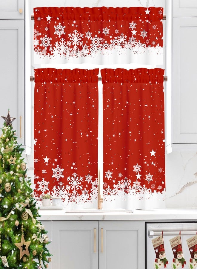 YOSTEV Valance Curtains for Kitchen Windows, Red Xmas Snowflake Christmas Velvet Window Valances, Winter Window Treatment Rod Pocket Valance for Bedroom Bathroom Cafe Room 52x18 inch - Image 4